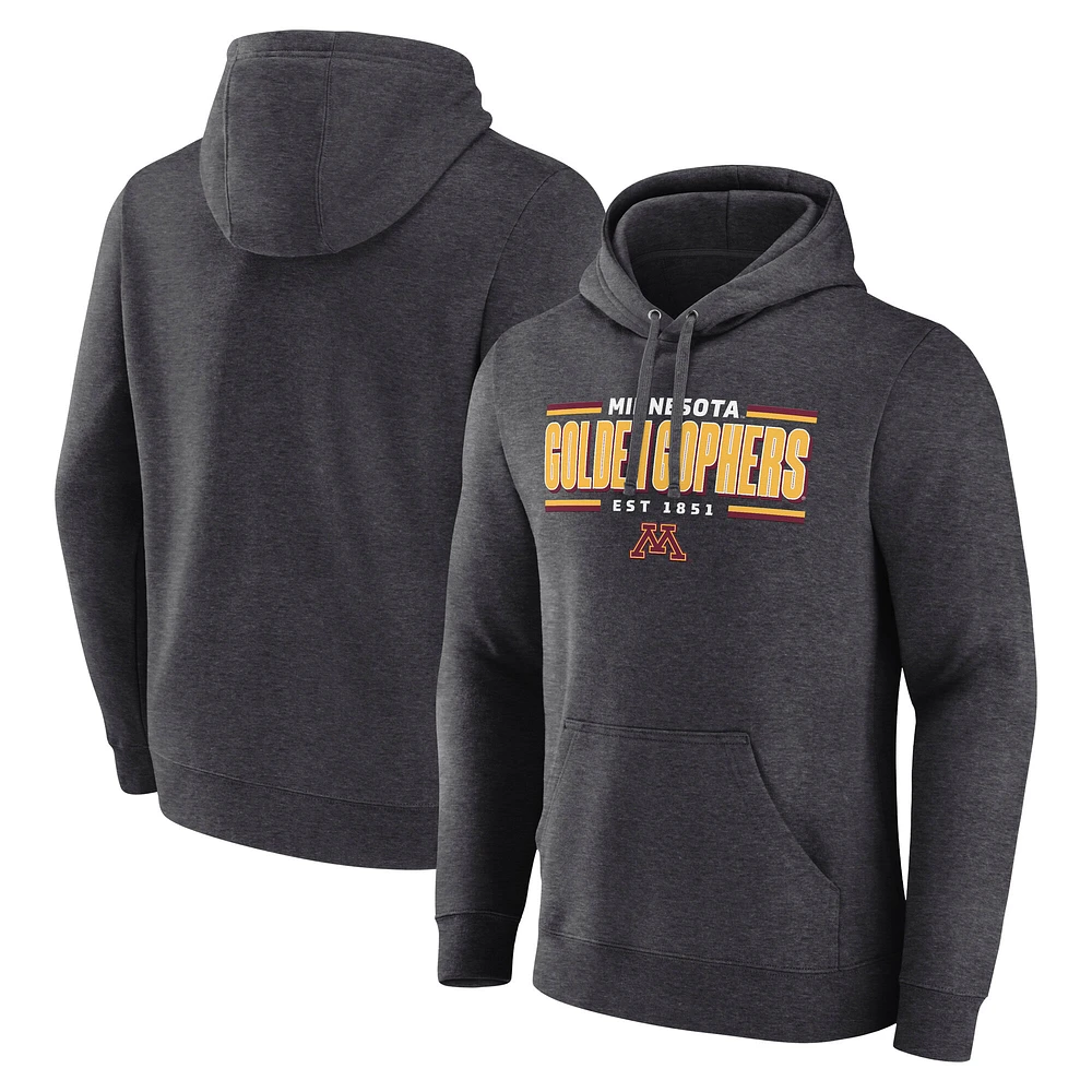 Men's Fanatics Heather Charcoal Minnesota Golden Gophers Horizontal Block Fleece Pullover Hoodie