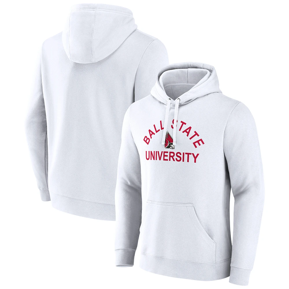 Men's Fanatics White Ball State Cardinals Primary Logo Pullover Hoodie