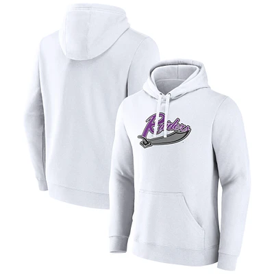 Men's Fanatics White Mount Union Purple Raiders Primary Logo Pullover Hoodie