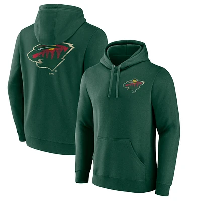 Men's Fanatics Green Minnesota Wild Distressed Logo Fleece Pullover Hoodie