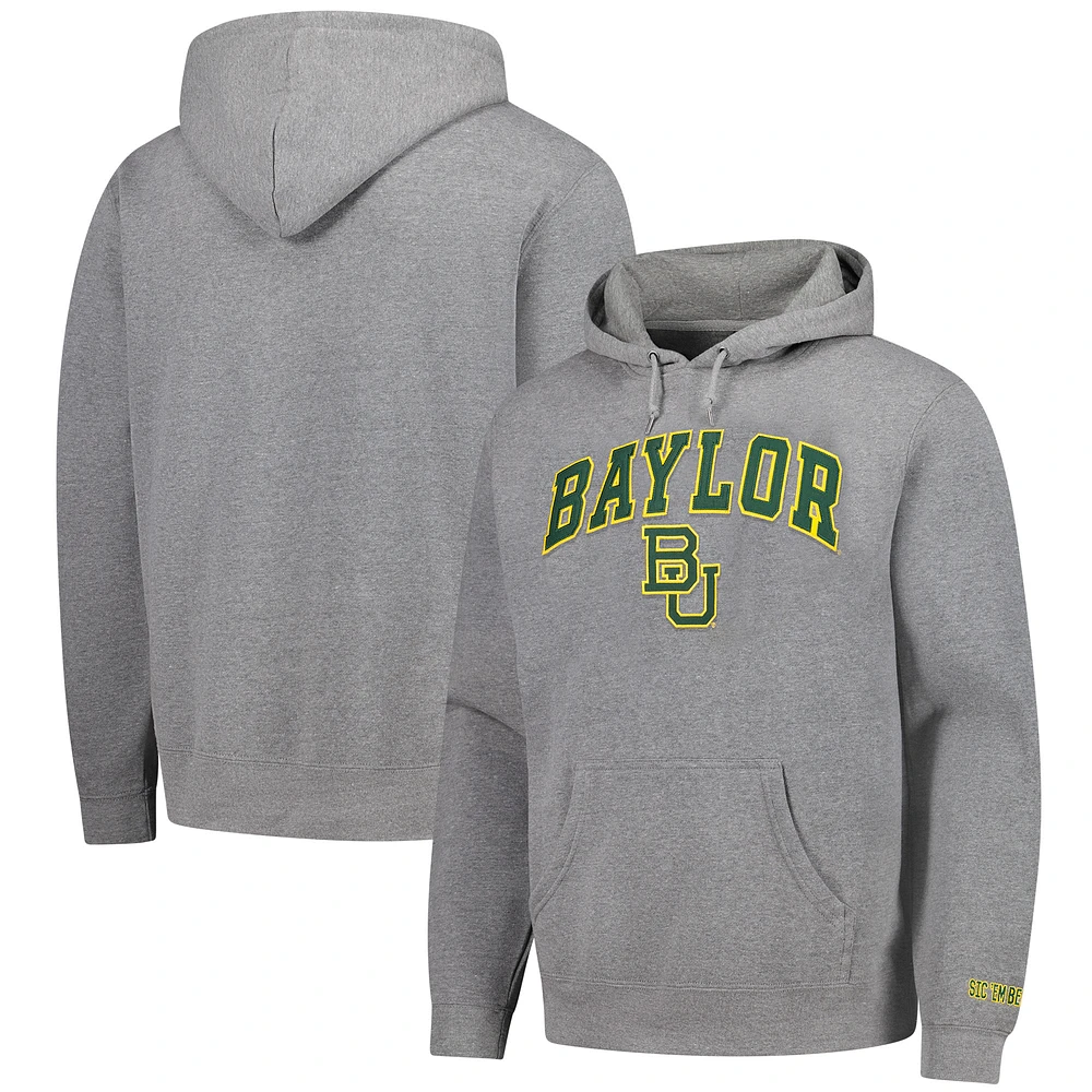Men's Heather Charcoal Baylor Bears Arch Logo Foundation Fleece Pullover Hoodie
