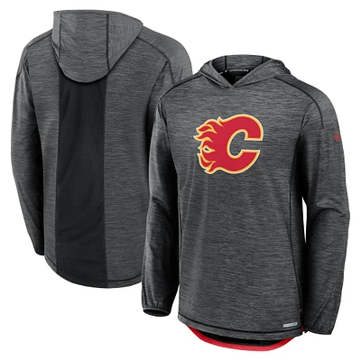 Men's Fanatics Heather Charcoal Calgary Flames Authentic Pro Rink Pullover Hoodie