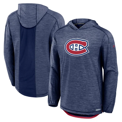 Men's Fanatics Heather Navy Montreal Canadiens Authentic Pro Rink Pullover Hoodie