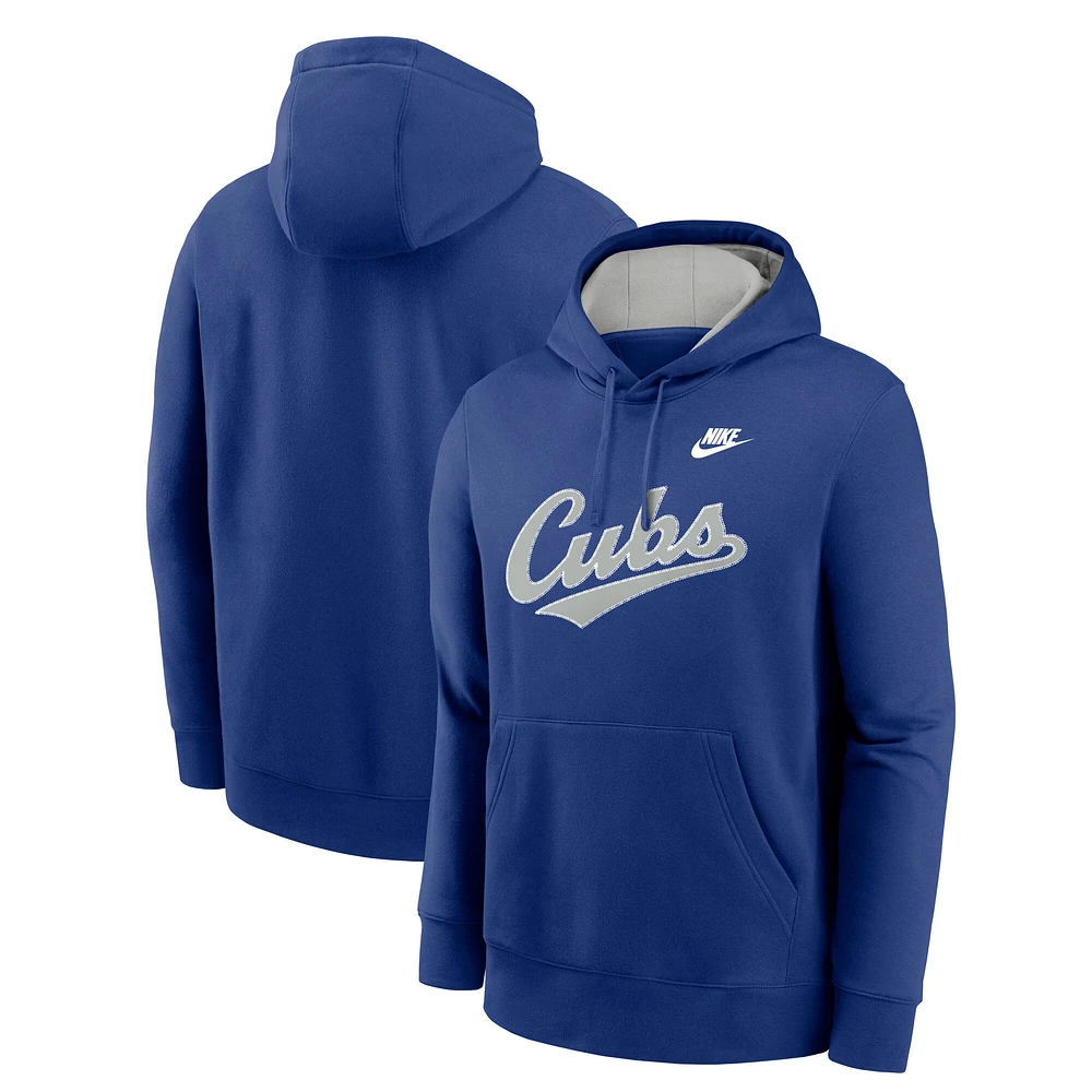 Men's Nike Royal Chicago Cubs Rewind Club Logo Pullover Hoodie