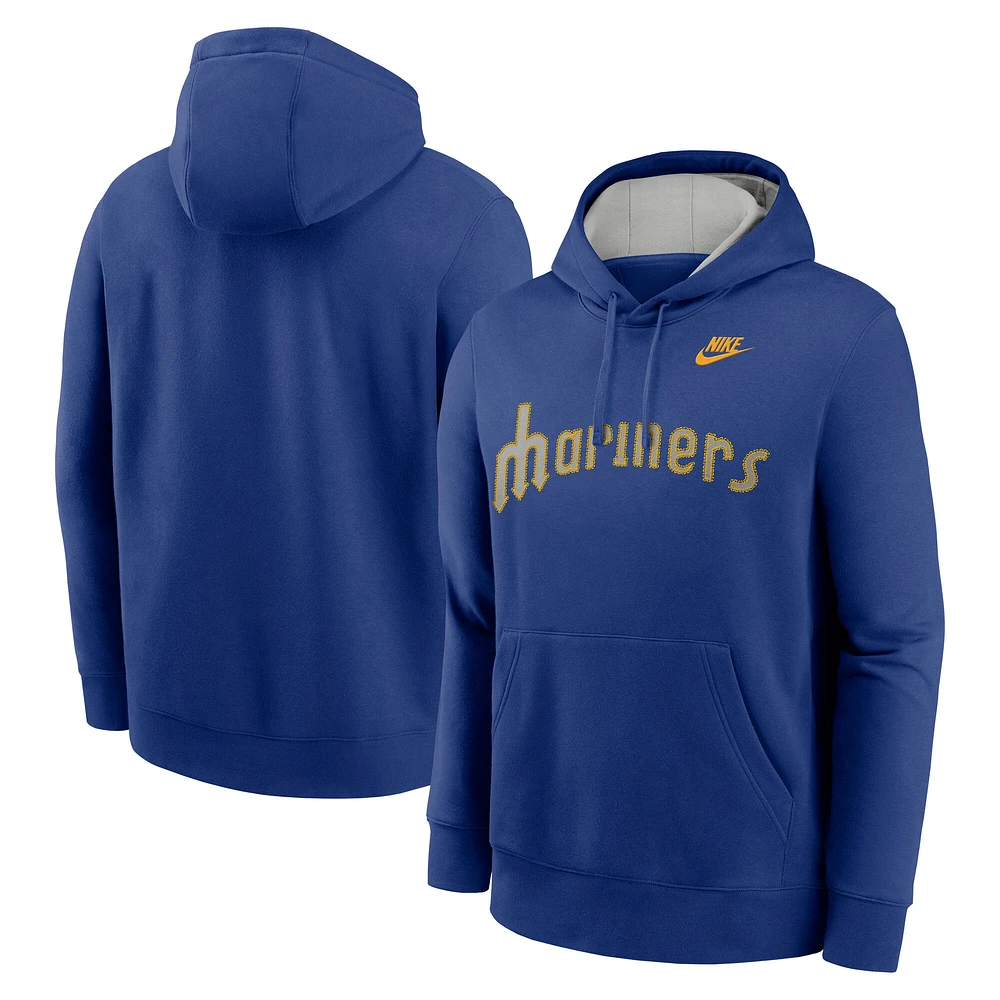 Men's Nike Royal Seattle Mariners Rewind Club Logo Pullover Hoodie