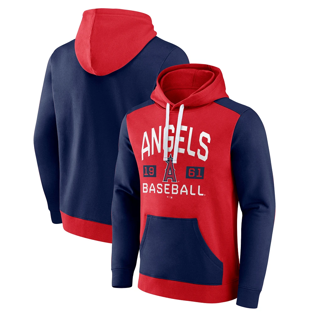 Men's Fanatics Red/Navy Los Angeles Angels Colorblock Pullover Hoodie