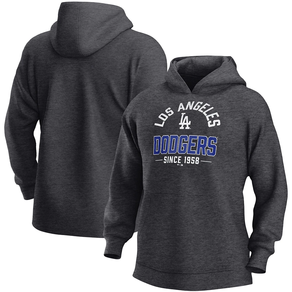 Men's Fanatics Heather Charcoal Los Angeles Dodgers Fleece Pullover Hoodie