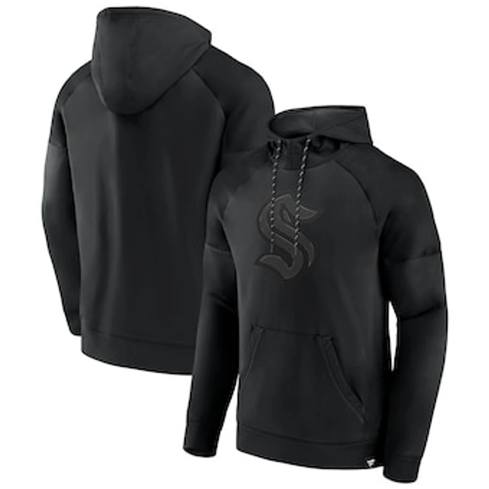 Men's Fanatics Seattle Kraken Black Ice Defender Raglan Pullover Hoodie