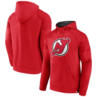Men's Fanatics Red New Jersey Devils Iconic Defender Raglan Pullover Hoodie