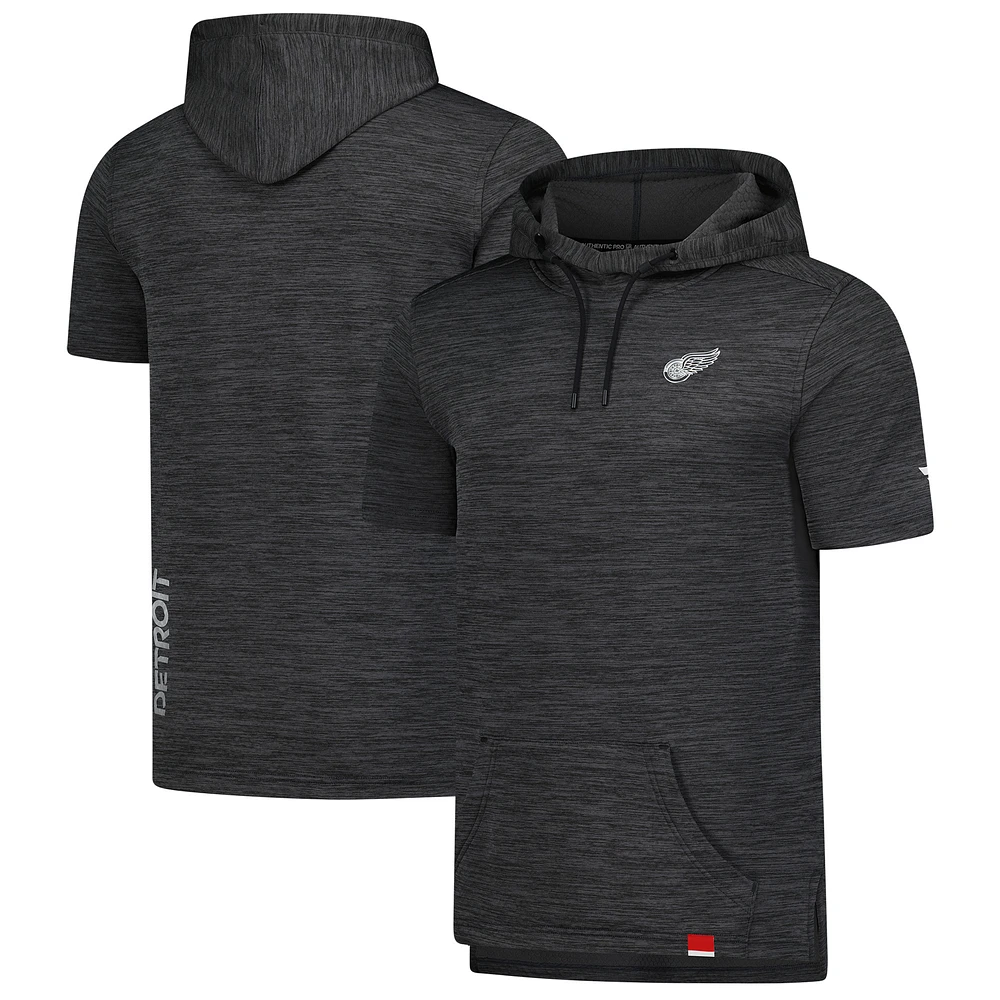 Men's Fanatics Heather Charcoal Detroit Red Wings Authentic Pro Short Sleeve Pullover Hoodie