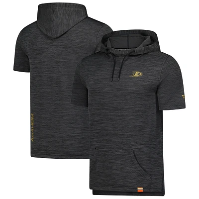 Men's Fanatics Heather Charcoal Anaheim Ducks Authentic Pro Short Sleeve Pullover Hoodie