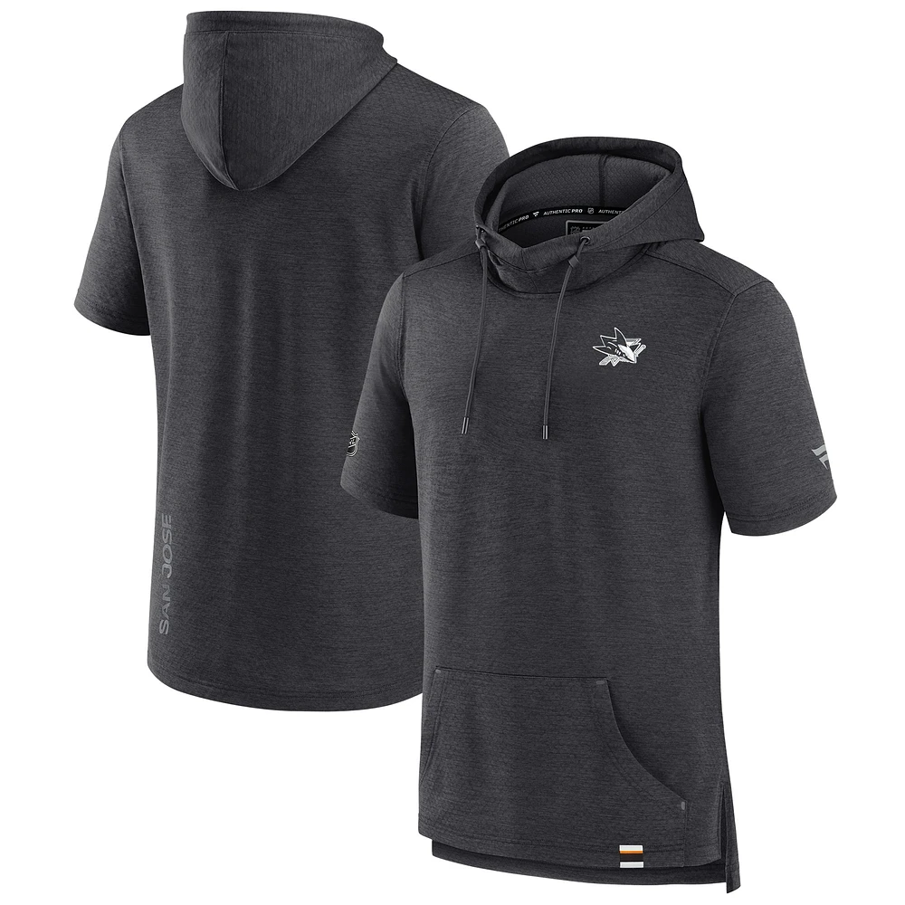 Men's Fanatics Heather Charcoal San Jose Sharks Authentic Pro Pullover Hoodie
