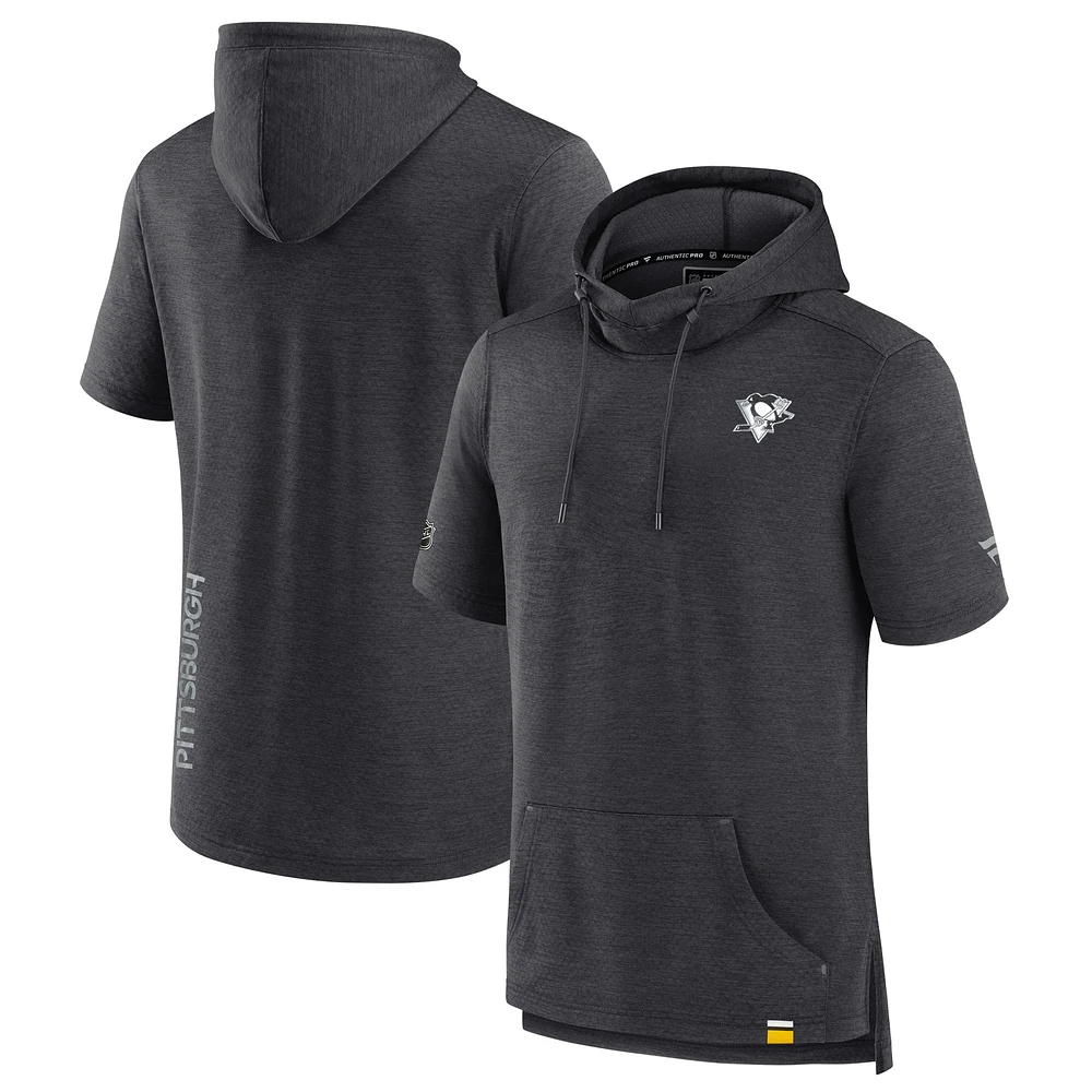 Men's Fanatics Heather Charcoal Pittsburgh Penguins Authentic Pro Short Sleeve Pullover Hoodie