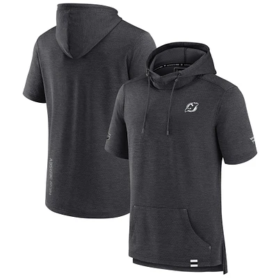 Men's Fanatics Heather Charcoal New Jersey Devils Authentic Pro Pullover Hoodie