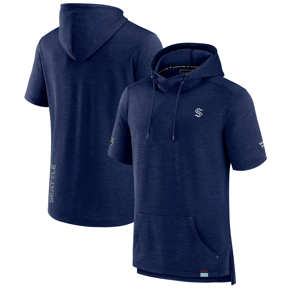 Men's Fanatics Heather Deep Sea Blue Seattle Kraken Authentic Pro Pullover Hoodie