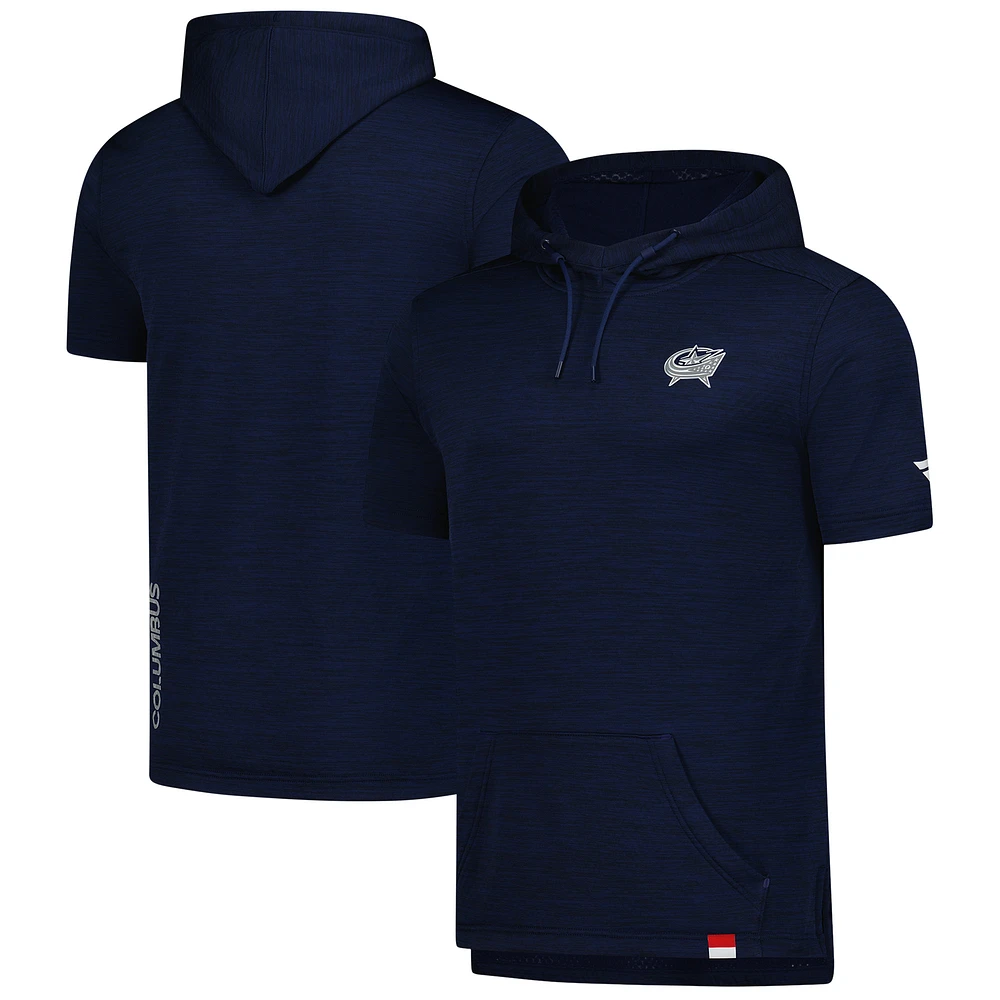 Men's Fanatics Heather Navy Columbus Blue Jackets Authentic Pro Short Sleeve Pullover Hoodie