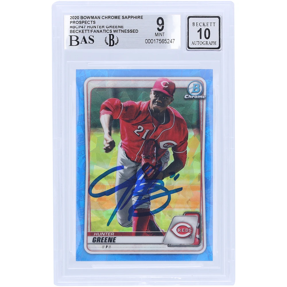 Hunter Greene Cincinnati Reds Autographed 2020 Bowman Chrome Sapphire Prospects #BCP47 Beckett Fanatics Witnessed Authenticated /10 Card