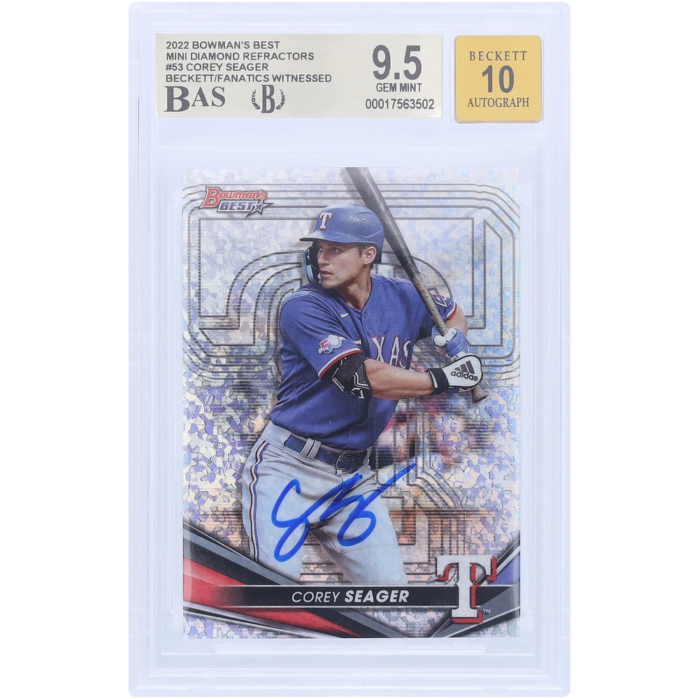 Corey Seager Texas Rangers Autographed 2022 Bowman Best Mini Diamond Refractor #53 #/299 Beckett Fanatics Witnessed Authenticated 9.5/10 Card
