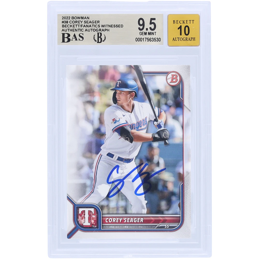 Corey Seager Texas Rangers Autographed 2022 Bowman #38 Beckett Fanatics Witnessed Authenticated /10 Card