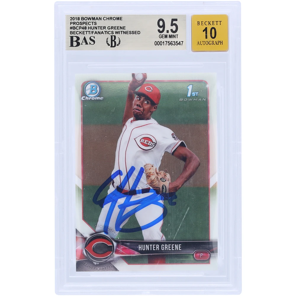 Hunter Greene Cincinnati Reds Autographed 2018 Bowman Chrome Prospects #BCP48 Beckett Fanatics Witnessed Authenticated /10 Rookie Card
