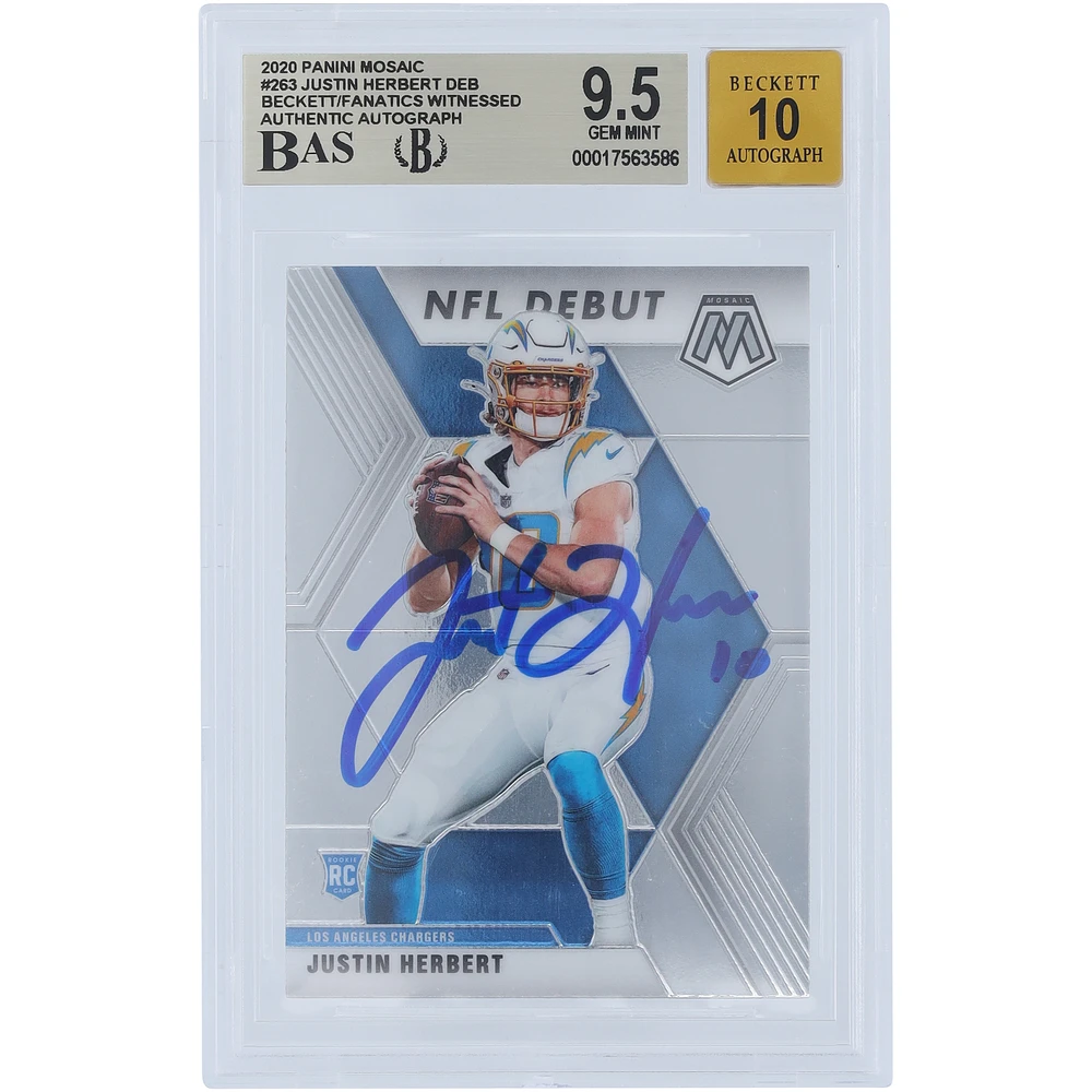 Justin Herbert Los Angeles Chargers Autographed 2020 Panini Mosaic NFL Debut #263 Beckett Fanatics Witnessed Authenticated /10 Rookie Card