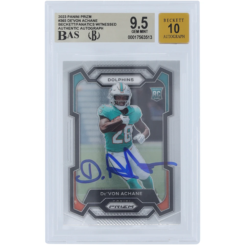 De'Von Achane Miami Dolphins Autographed 2023 Panini Prizm #365 Beckett Fanatics Witnessed Authenticated /10 Rookie Card