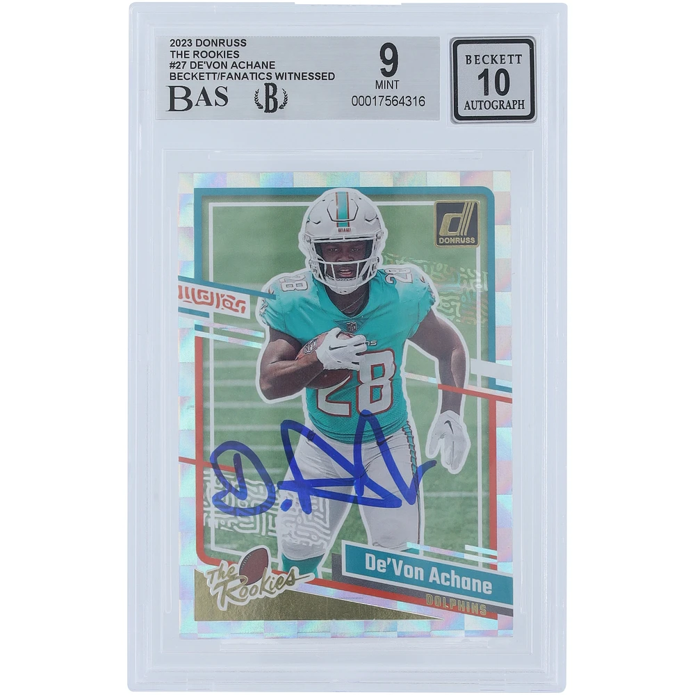 De'Von Achane Miami Dolphins Autographed 2023 Panini Donruss The Rookies #27 Beckett Fanatics Witnessed Authenticated /10 Rookie Card
