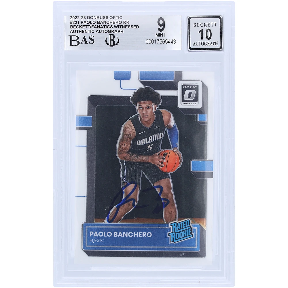 Paolo Banchero Orlando Magic Autographed 2022-23 Panini Donruss Optic #221 Beckett Fanatics Witnessed Authenticated 9/10 Rookie Card