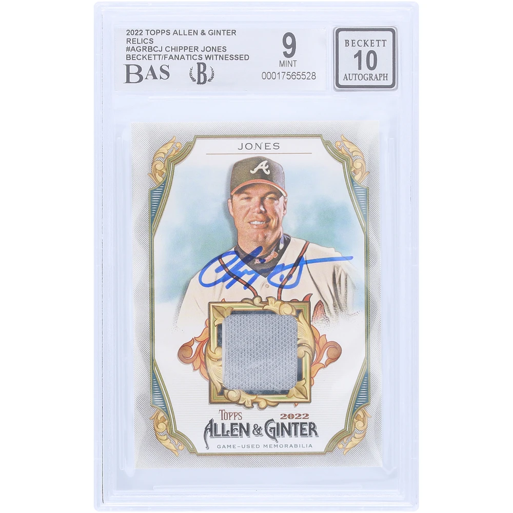 Chipper Jones Atlanta Braves Autographed 2022 Topps Allen & Ginter Jersey Relic #AGRB-CJ Beckett Fanatics Witnessed Authenticated 9/10 Card
