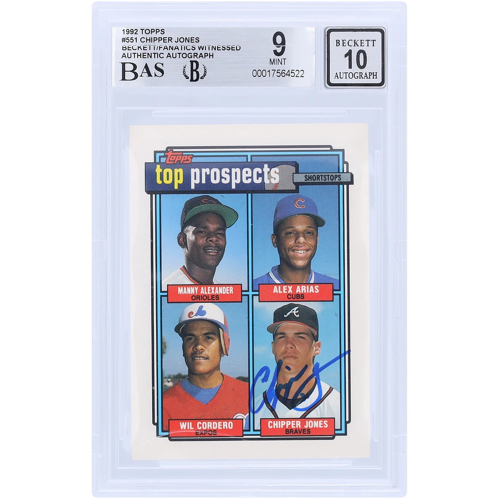 Chipper Jones Atlanta Braves Autographed 1992 Topps #551 Beckett Fanatics Witnessed Authenticated 9/10 Card