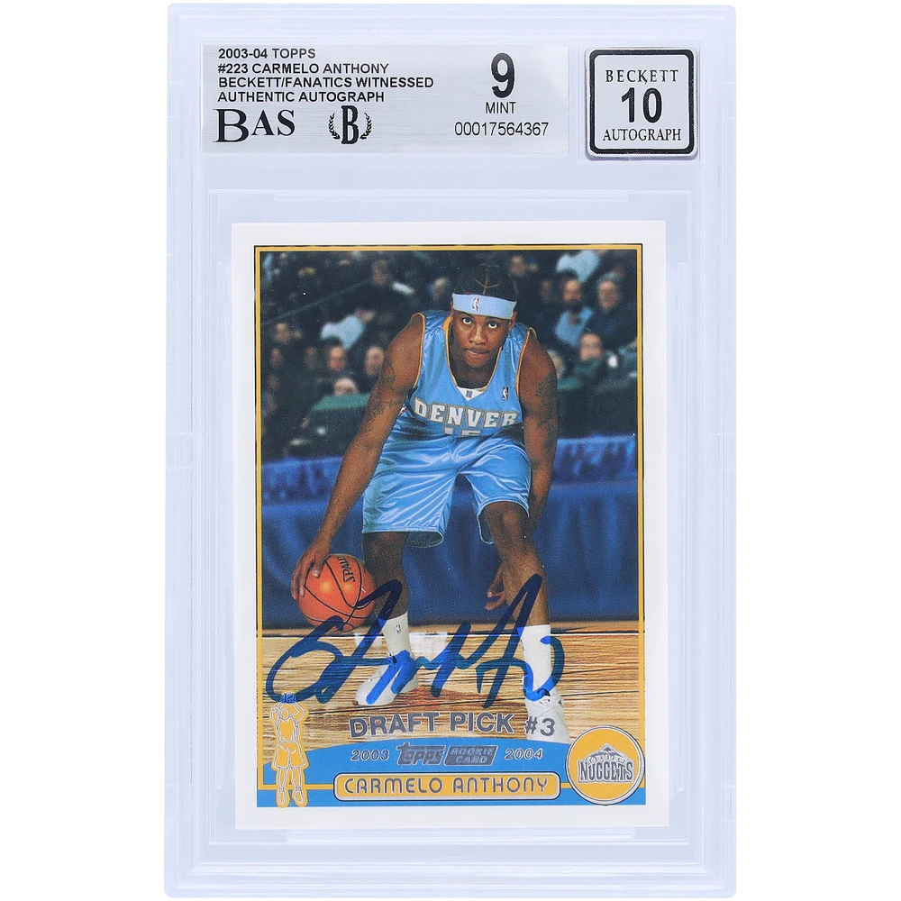 Carmelo Anthony Denver Nuggets Autographed 2003-04 Topps #223 Beckett Fanatics Witnessed Authenticated 9/10 Rookie Card