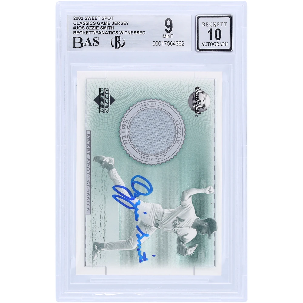 Ozzie Smith St. Louis Cardinals Autographed 2002 Upper Deck Sweet Spot Classic Game Jersey Relic #J-OS Beckett Fanatics Witnessed Authenticated /10 Card