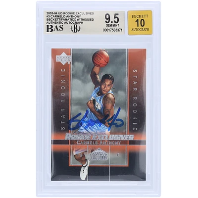 Carmelo Anthony Denver Nuggets Autographed 2003-04 Upper Deck Rookie Exclusive #3 Beckett Fanatics Witnessed Authenticated /10 Rookie Card