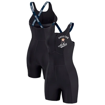 Women's WEAR by Erin Andrews Black Houston Astros Bodycon Quarter-Zip Romper