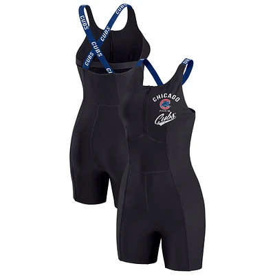 Women's WEAR by Erin Andrews Black Chicago Cubs Bodycon Quarter-Zip Romper