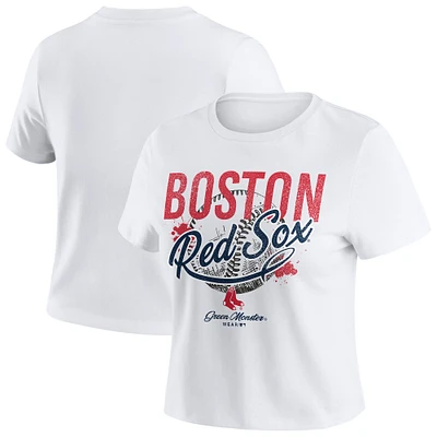 Women's WEAR by Erin Andrews White Boston Red Sox Distressed Cropped Baby T-Shirt