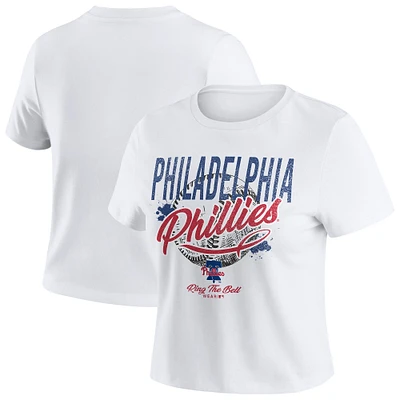 Women's WEAR by Erin Andrews White Philadelphia Phillies Distressed Cropped Baby T-Shirt