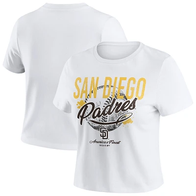 Women's WEAR by Erin Andrews White San Diego Padres Distressed Cropped Baby T-Shirt