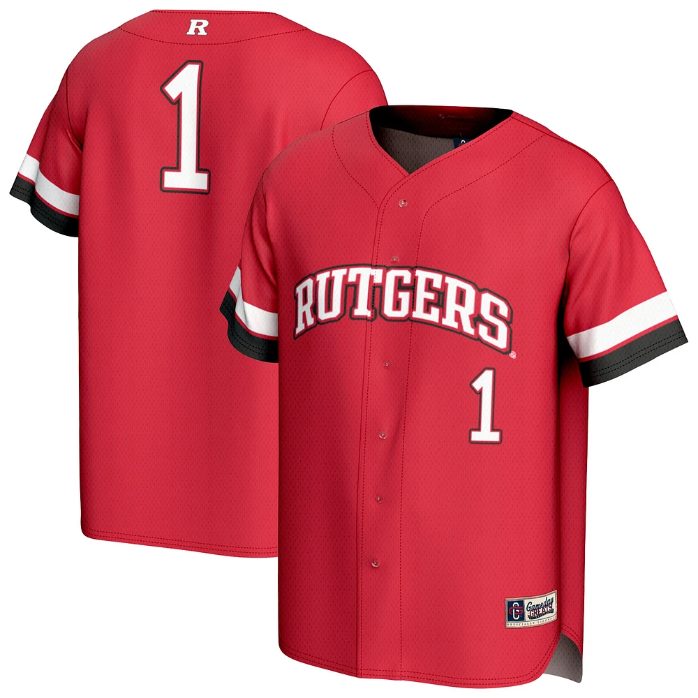 Unisex GameDay Greats #1 Scarlet Rutgers Knights Lightweight Collegiate Baseball Fashion Jersey