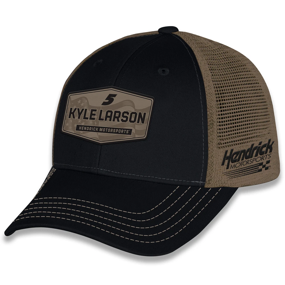 Unisex Checkered Flag Sports Black Kyle Larson Flag Trucker Adjustable Hat