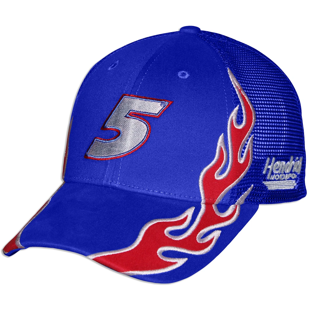 Youth Checkered Flag Sports Blue Kyle Larson HendrickCars.com Flame Trucker Adjustable Hat
