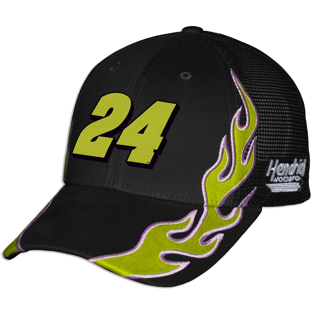 Unisex Checkered Flag Sports Black William Byron Raptor Flame Trucker Adjustable Hat
