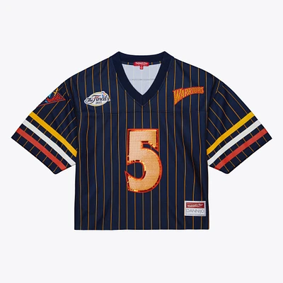Women's Mitchell & Ness x DANNIJO Baron Davis Navy Golden State Warriors Cropped Football Fashion Jersey