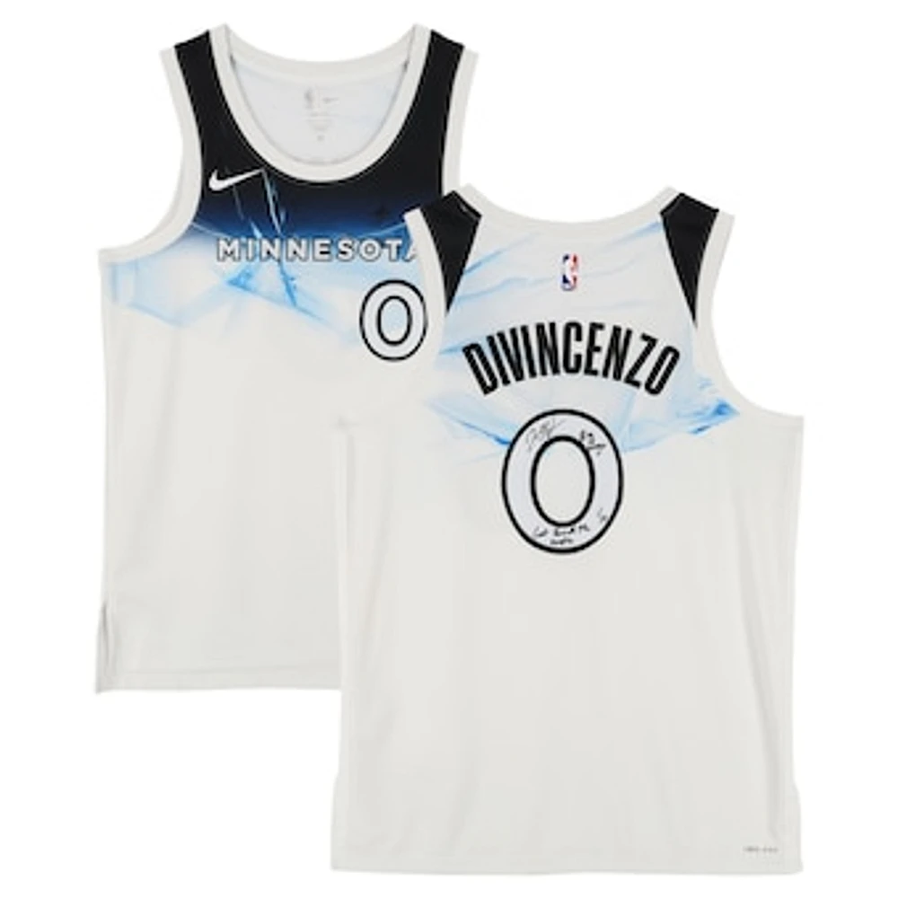 Donte DiVincenzo Minnesota Timberwolves Autographed White Nike 2024-25 City Edition Swingman Jersey with "Big Ragu" & "Can't Knock the Hustle" Inscriptions