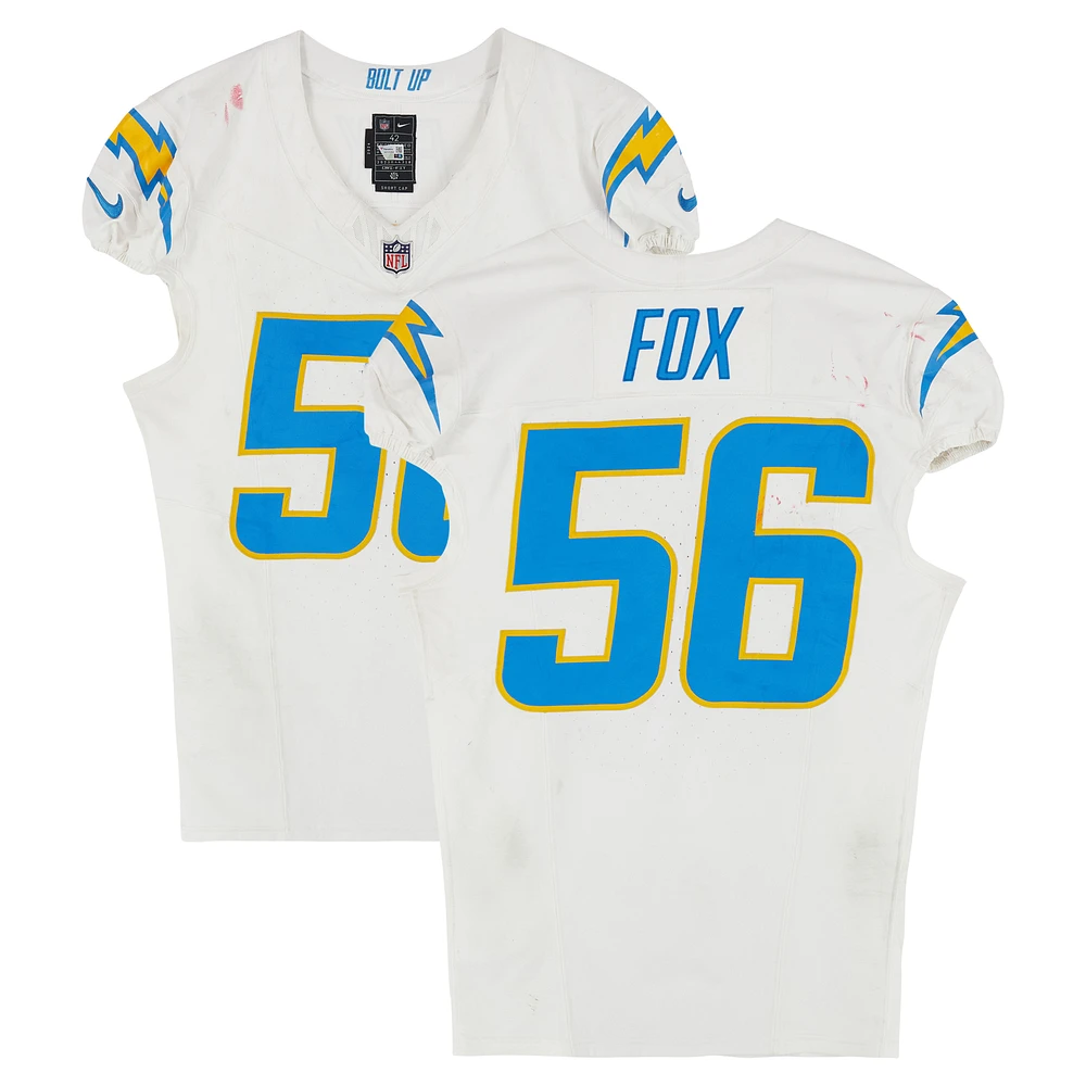 Morgan Fox Los Angeles Chargers Game-Used #56 White Nike Jersey vs. New England Patriots on December 28, 2024