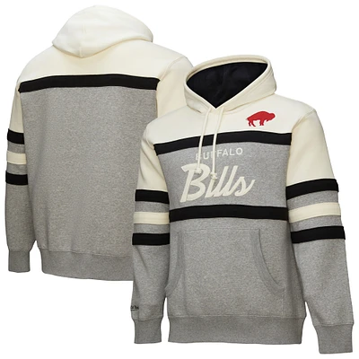 Men's Mitchell & Ness Heather Gray Buffalo Bills Head Coach Vintage Logo Pullover Hoodie