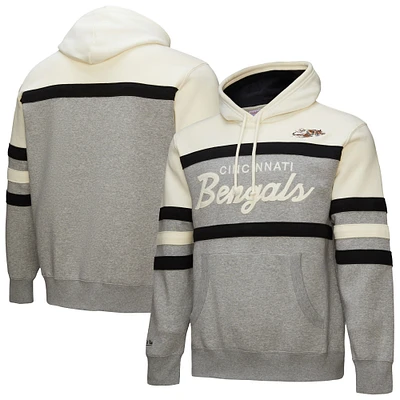 Men's Mitchell & Ness Heather Gray Cincinnati Bengals Head Coach Vintage Logo Pullover Hoodie
