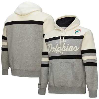 Men's Mitchell & Ness Heather Gray Miami Dolphins Head Coach Vintage Logo Pullover Hoodie