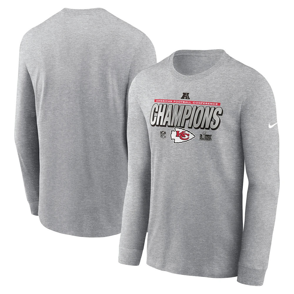 Men's Nike Heather Gray Kansas City Chiefs 2024 AFC Champions Locker Room Trophy Collection Long Sleeve T-Shirt