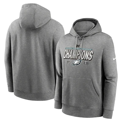 Men's Nike Heather Gray Philadelphia Eagles 2024 NFC Champions Locker Room Trophy Collection Pullover Hoodie